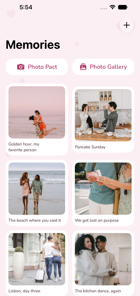 The Memories screen with the photo pact and gallery